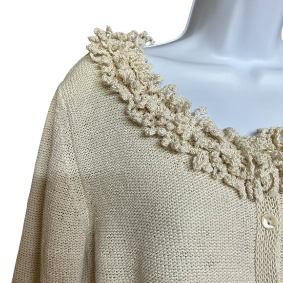 Coldwater Creek Neutral Crochet Trim Pearlized Button Cardigan Size M - Picture 3 of 7